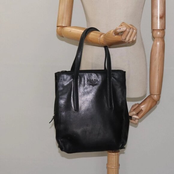 PRADA Hand Bag Leather Black Auth - Picture 1 of 16